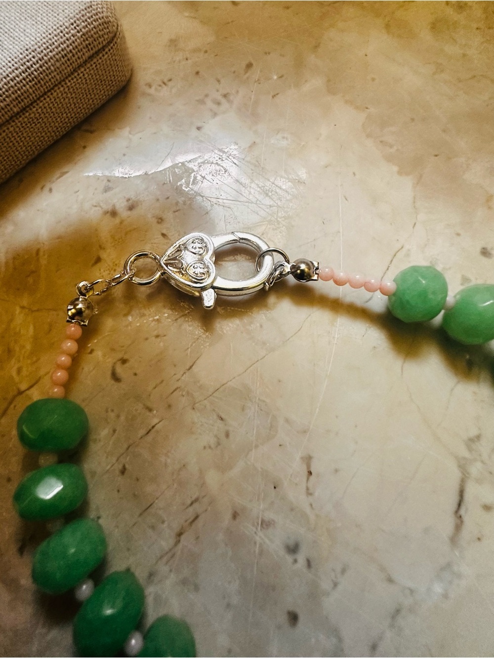 Green Jade and Pale Pink AngelSkin Coral Beaded Necklace - Women Jewelry - Picture 9 of 13